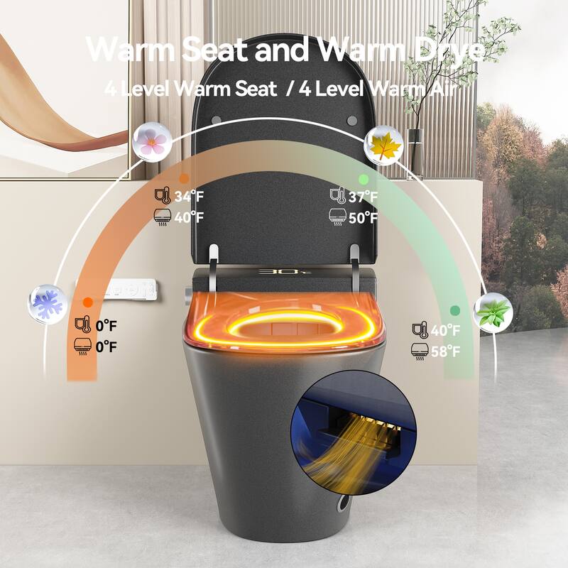 Smart One Piece Toilet with Built In Bidet. Auto Open Close Seat. Heated Seat. Warm Water. Dryer. Remote Control