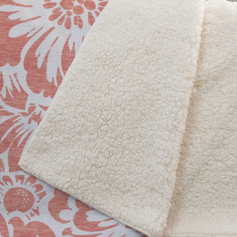 Premium Machine Washable Modern Floral Sherpa Throw Blanket