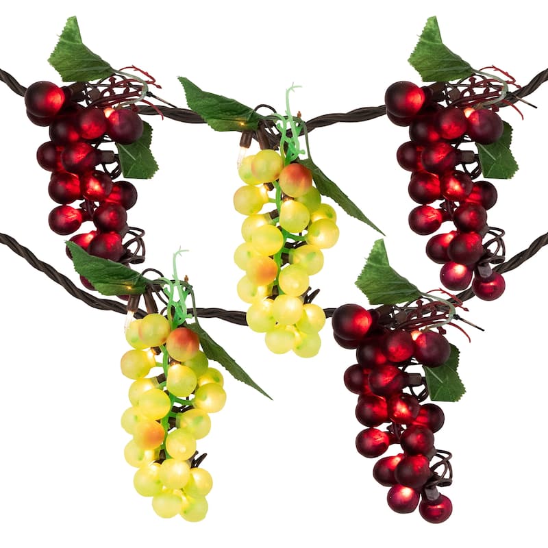 5-Count Red and Green Grape Cluster String Light Set, 8ft Brown Wire