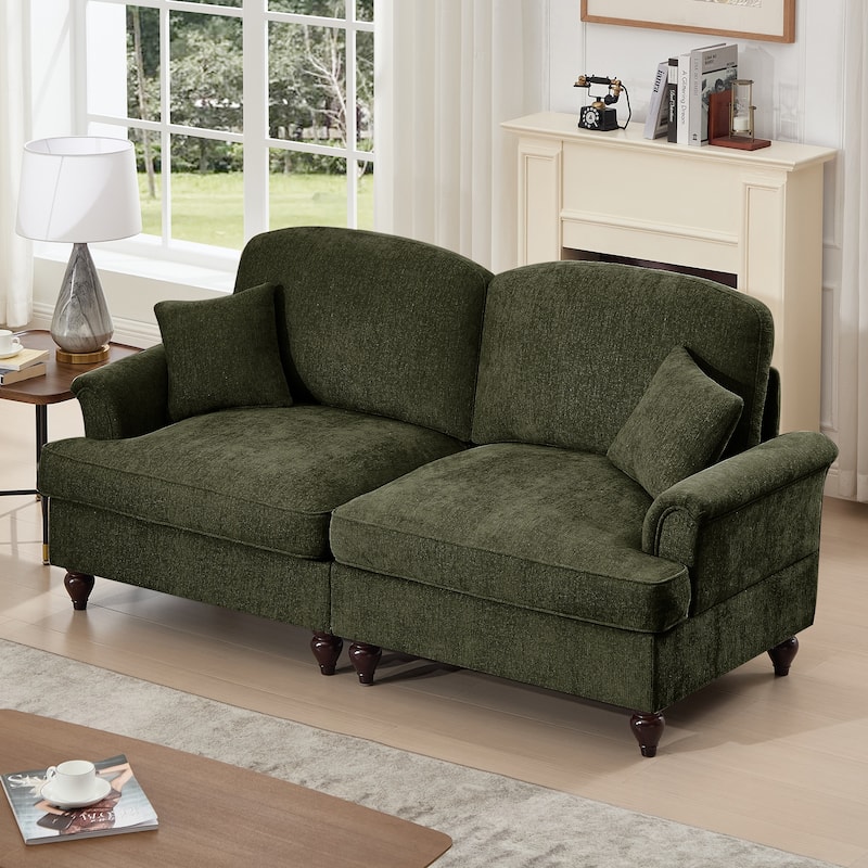 Mid-Century 2-Seat Sofa Couch with Flared Arms & Removable Ruffled Skirts, Retro Chenille Upholstered Loveseat for Living Room
