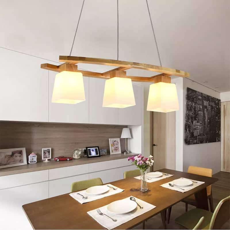 Elegant Wood Island Hanging Pendant Light Chandelier Bar Ceiling Lamp - 29" x 52"