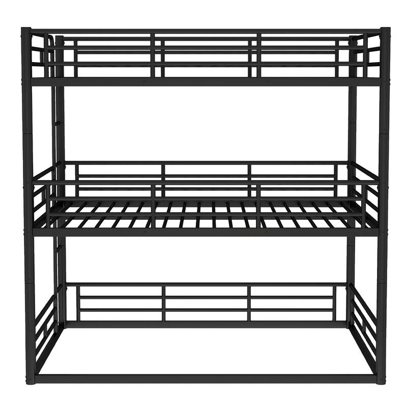 Full over Full over Full Bunk Bed, Metal Triple Bunk Bed with Safety Guardrails, Heavy-duty Bunk Bed with Noise-reduced Design