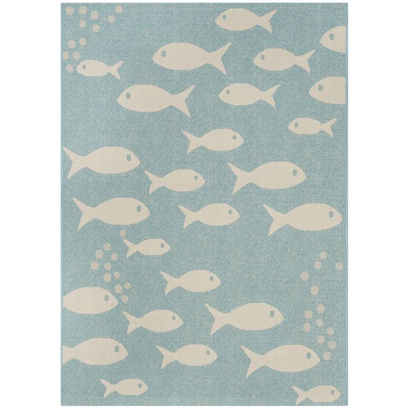 SAFAVIEH Courtyard Illa Indoor/ Outdoor Waterproof Patio Backyard Rug - 2' x 3'7" - Aqua/Beige