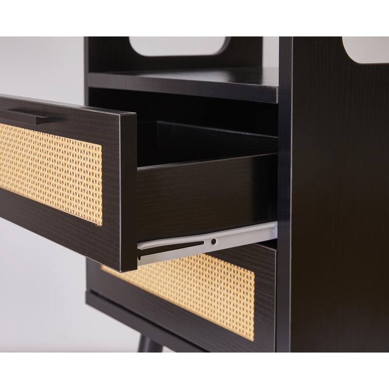 Set of 2 with 2 Drawers, 15.4" Modern Storage Bedside Table with Golden Metal Handles, Wooden End Table for Bedroom