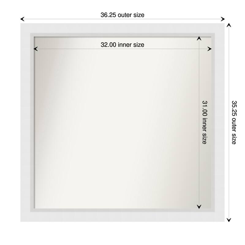 Blanco White Framed Non-Beveled Custom Wall Mirror, Bathroom Vanity Mirror - Outer Size: 36.25 x 35.25