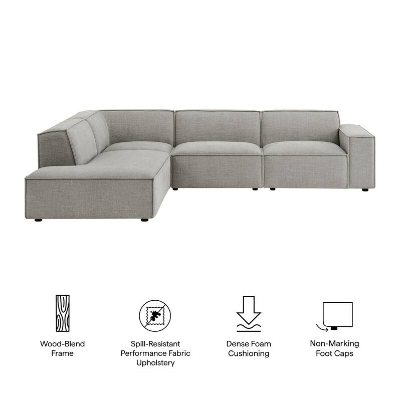 Restore 4-Piece Performance Fabric Upholstered Modular L-Shaped Sofa