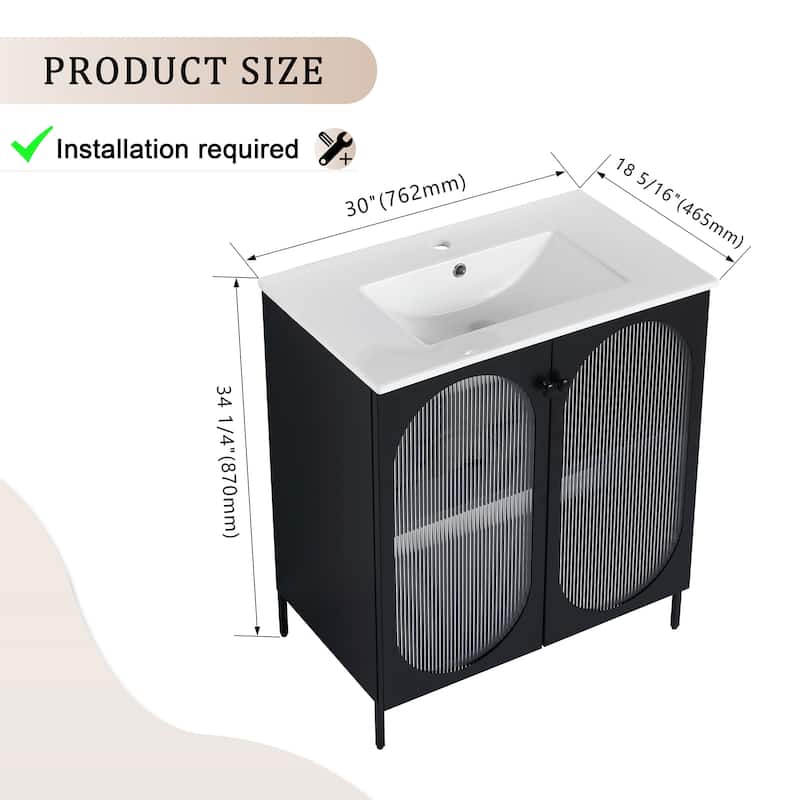 30 inch Plywood Freestanding Bathroom Vanity with Integrated Ceramic Sink