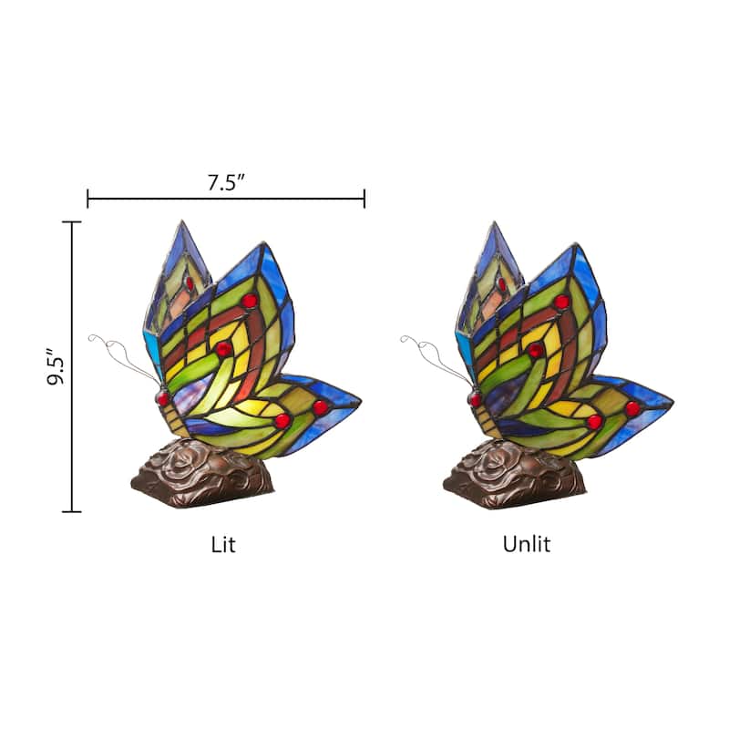 Multicolored Glass/Resin/Brass Butterfly Wings Accent Lamp - 5.5"L x 7.5"W x 9.5"H