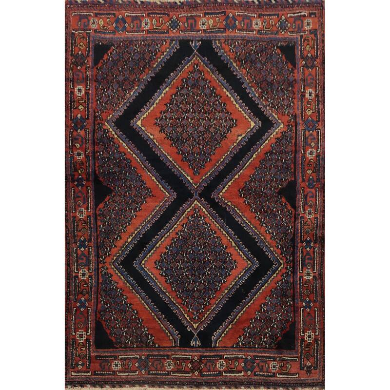 Hand Knotted Oriental 100% Wool Carpet Traditional Geometric Oranges & Rust Afshar Area Rug - 5' 5'' X 4' 3''