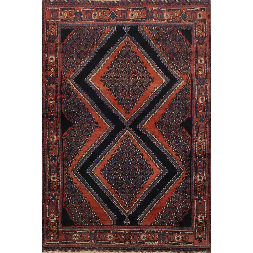 Hand Knotted Oriental 100% Wool Carpet Traditional Geometric Oranges & Rust Afshar Area Rug - 5' 5'' X 4' 3''