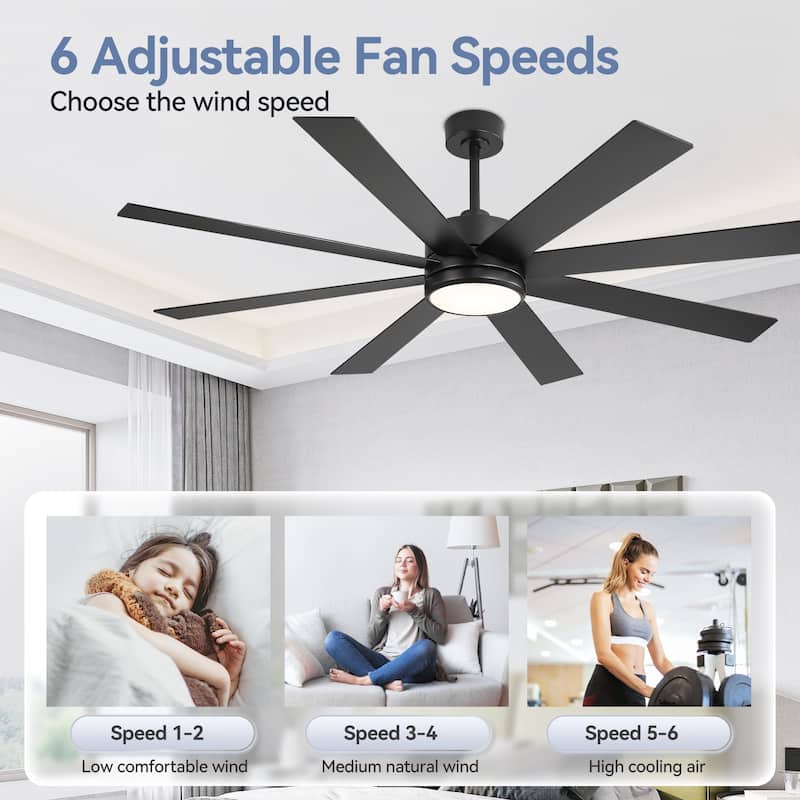 42/48/52/56/60/65-IN LED Ceiling Fan with Light Kit and Remote(5/6/7/8-Blade)