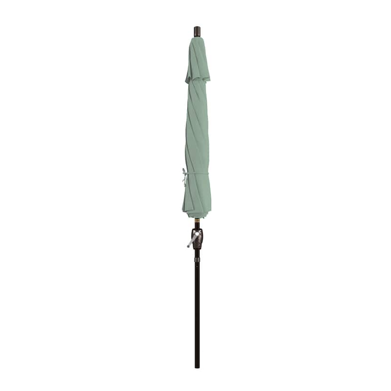 California Umbrella 9' Round Crank Lift Push Button Tilt Bronze Aluminum Patio Umbrella with Pacifica Pacific Blue Fabric