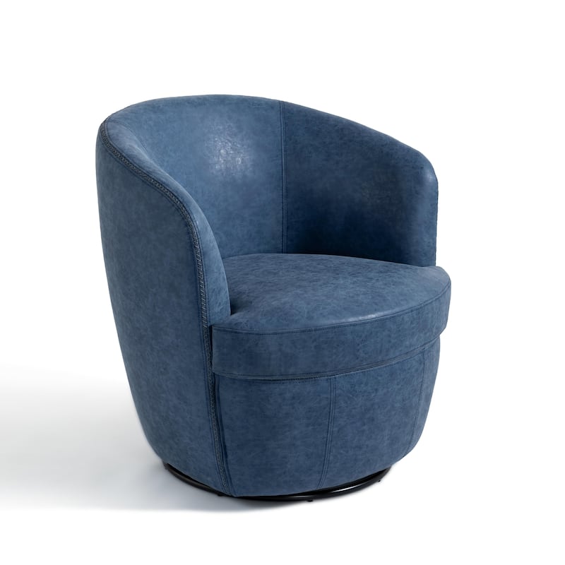 Faux Leather Swivel Barrel Accent Chair for Living Room
