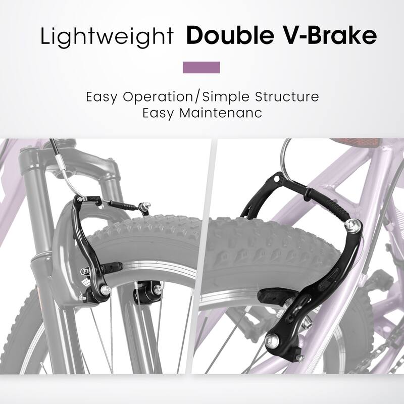 Mountain Bike High-Density Carbon Steel Frame, 21 Speed Road Bicycle with Front Suspension, Dual V-Brakes, 80% Pre-Assembled