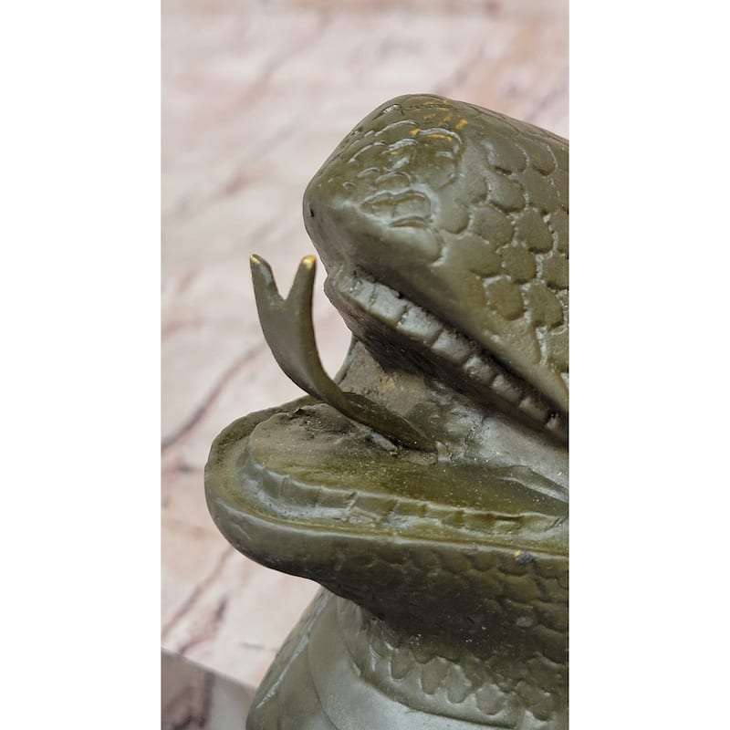 Bronze Imitative Snake Head Sculpture On Marble Base – Serpent Bust