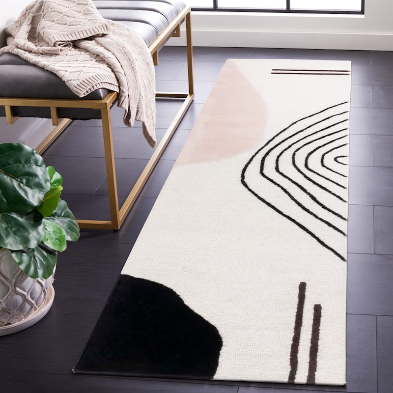 SAFAVIEH Handmade Rodeo Drive Vutka Mid-Century Modern Wool Rug - 2'3" x 8' Runner - Ivory/Blush - Runner