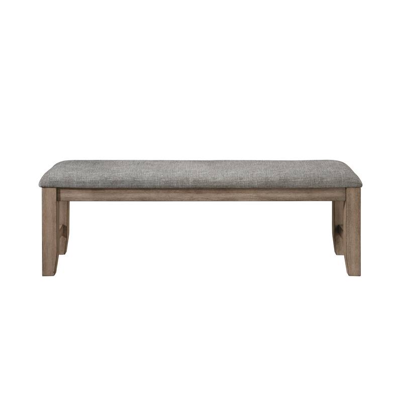 Harris Dining Bench, Gray Fabric, Brown Solid Rubberwood, 60 Inch