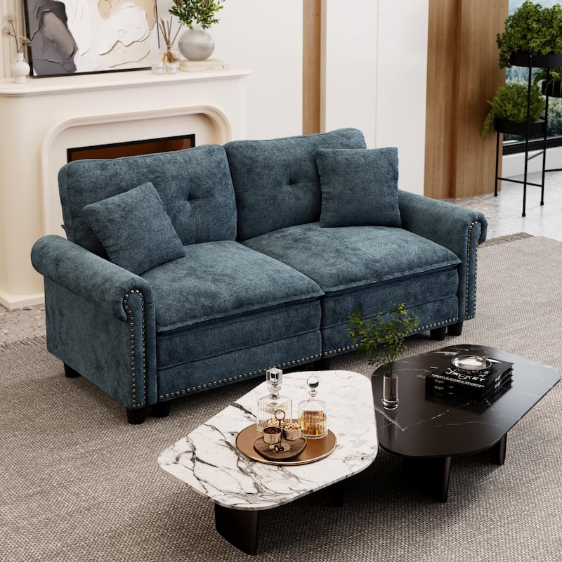 MAISON ARTS Mid-Century Modern Oversized Modular Sectional Couch Set with Ottoman, Cloud Sofa with Throw Pillows for Living Room - Blue