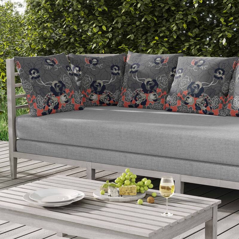 Regal Rose Retreat Indoor/Outdoor Reversible Throw Pillow Gray and Blue