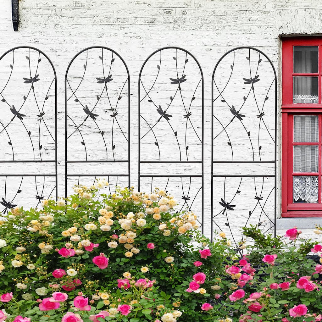 4 Pack Metal Garden Trellis 71" x 19.7" Rustproof Trellis for Climbing Plants Outdoor Flower Support Dragonfly Deco