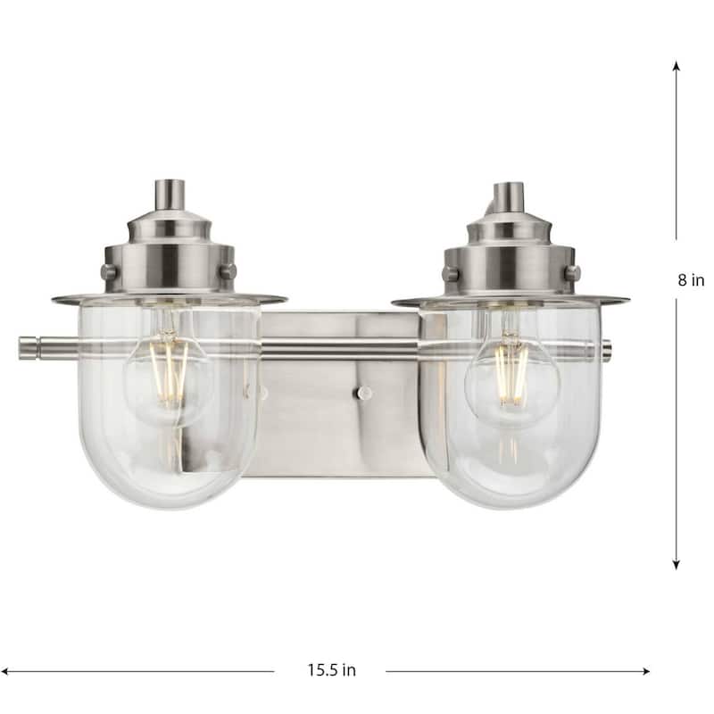 Northlake Collection Two-Light Brushed Nickel Clear Glass Transitional Bath Light - 15.5 in x 7.5 in x 8 in