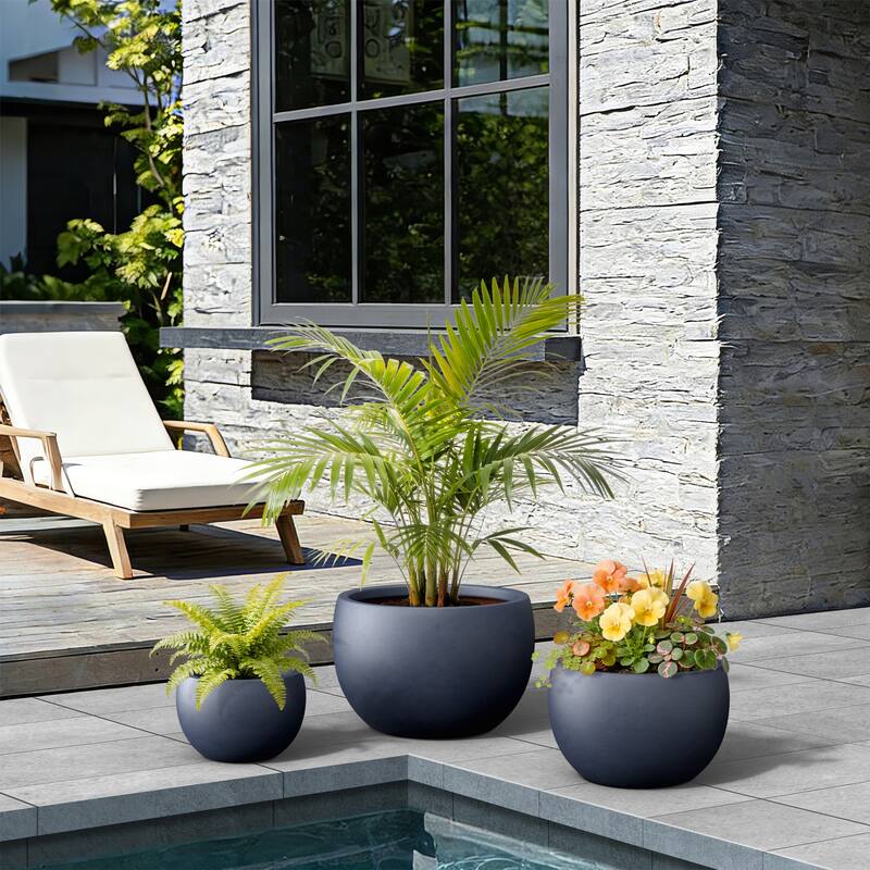 Concrete Round Bowl Planter with Drainage Hole(Upgraded Interior)