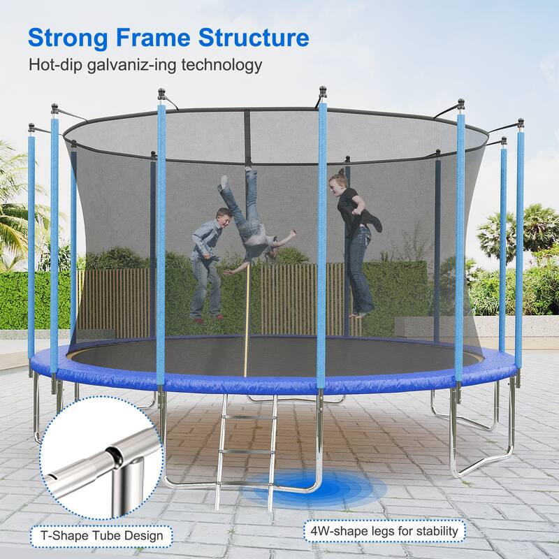 16FT Trampoline, Recreational Trampolines with Enclosure Net and Ladder