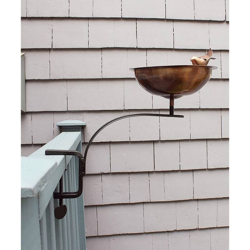 Achla Designs Heart Shaped Birdbath Bowl With Rail Mount Bracket, 9 Inch Diameter, Antique Copper