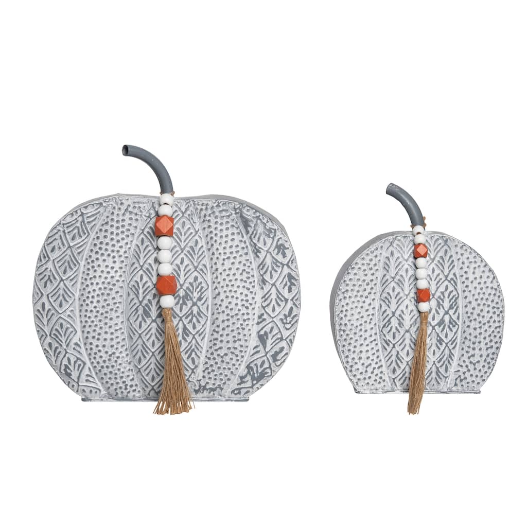 Transpac Metal 11.75 in. Off-White Harvest Patterned Pumpkins Set of 2