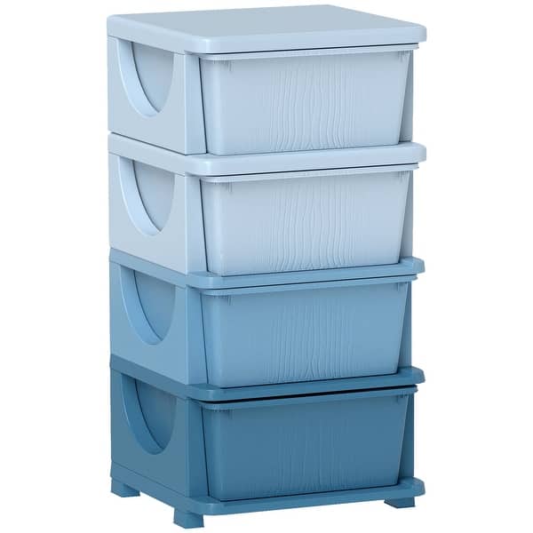 slide 2 of 21, 4 Tier Kids Storage Unit, 4 Drawer Chest Toy Organizer Plastic Bins for Bedroom Nursery Living Room for Boys Girls Toddlers Blue