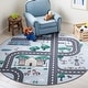 preview thumbnail 1 of 29, SAFAVIEH Kids Playhouse Machine Washable Slip Resistant Merrilee Neighborhood 3' Round - Blue/Dark Grey - Round