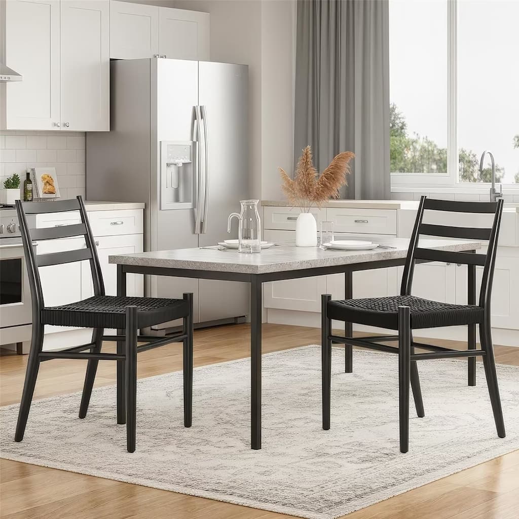 Woven Rope Seat Dining Chairs with Sturdy Metal Frame (Set of 2)