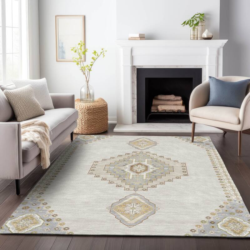 Machine Washable Indoor/ Outdoor Boho Traditional Chantille Rug