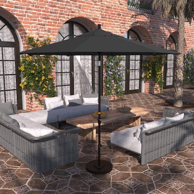 California Umbrella 9' Sunset Series Patio Umbrella Bronze Aluminum Frame and Ribs, Crank Lift Auto Tilt, Pacifica Pacific Blue