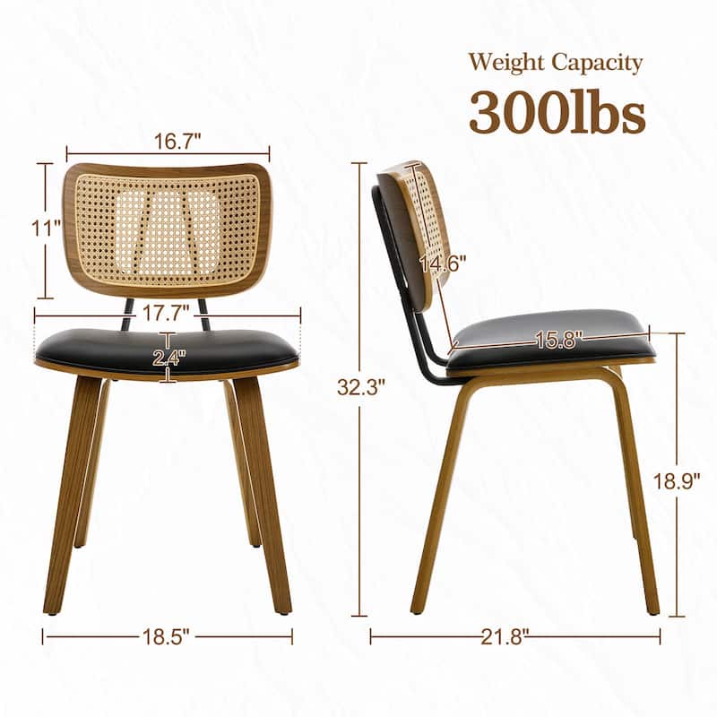 Faux Leather Upholstered Dining Chairs Set of 2/4 with Wood Legs - 32.3"H x 18.5"W x 21.8"D