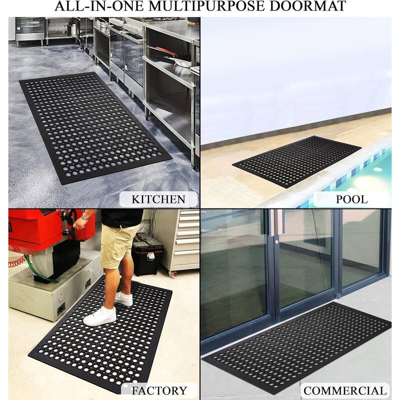 A1HC New All Purpose Versatile Rubber Floor Mat with Drain Holes, Heavy Duty Rubber Mat for Workplace, Restaurant, Kitchen etc