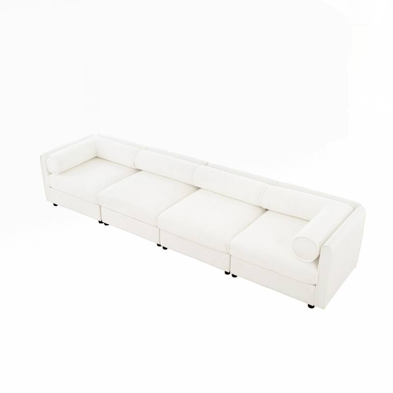 Cylindrical Backrest and Armrests Chenille Sofa with Storage Seat