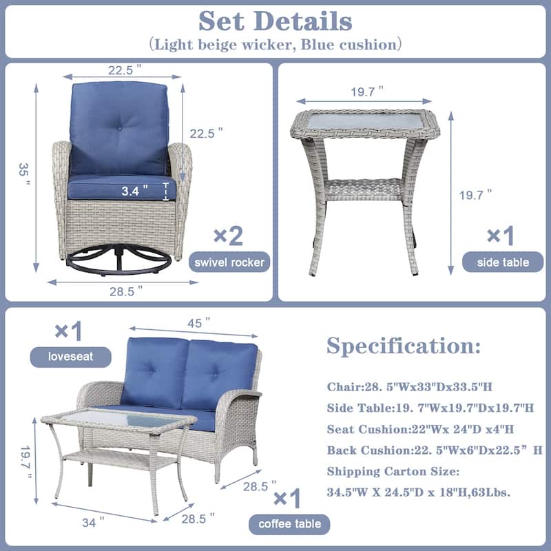 Pocassy Outdoor Sofa Swivel Glider Chair with Table