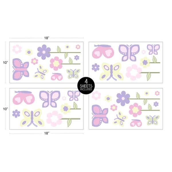 Sweet Jojo Designs Pink and Purple Butterfly Peel and Stick Wall Decal Stickers Art Nursery Decor (Set of 4)