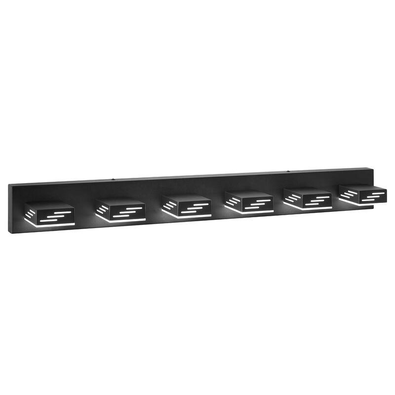 Modern Wall Mount Black Bathroom Vanity LED Light Fixture with 6 Rotatable Heads - N/A