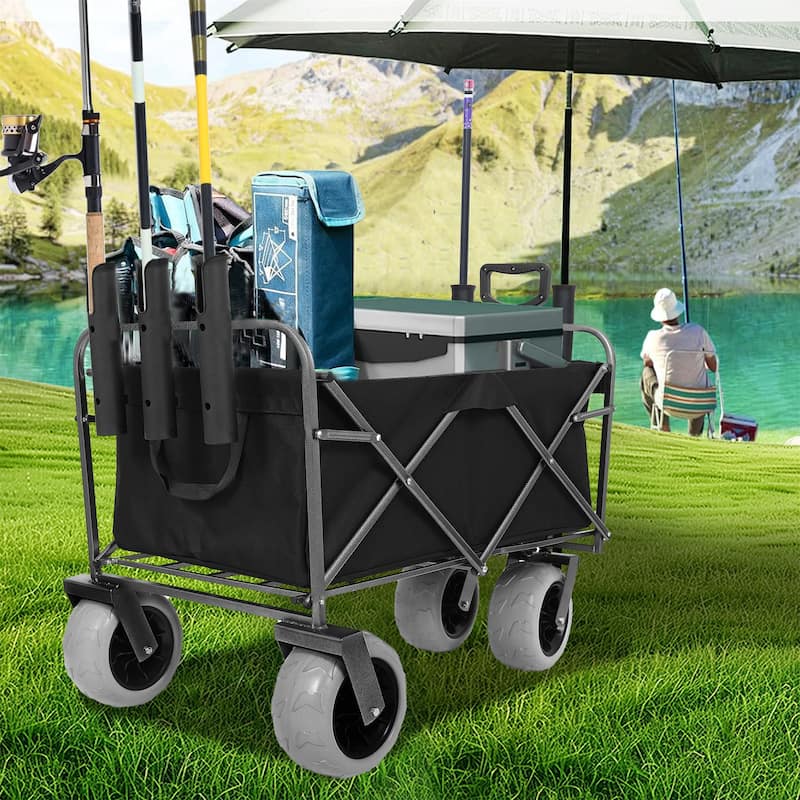 Fishing Cart with Rod Holders - Black