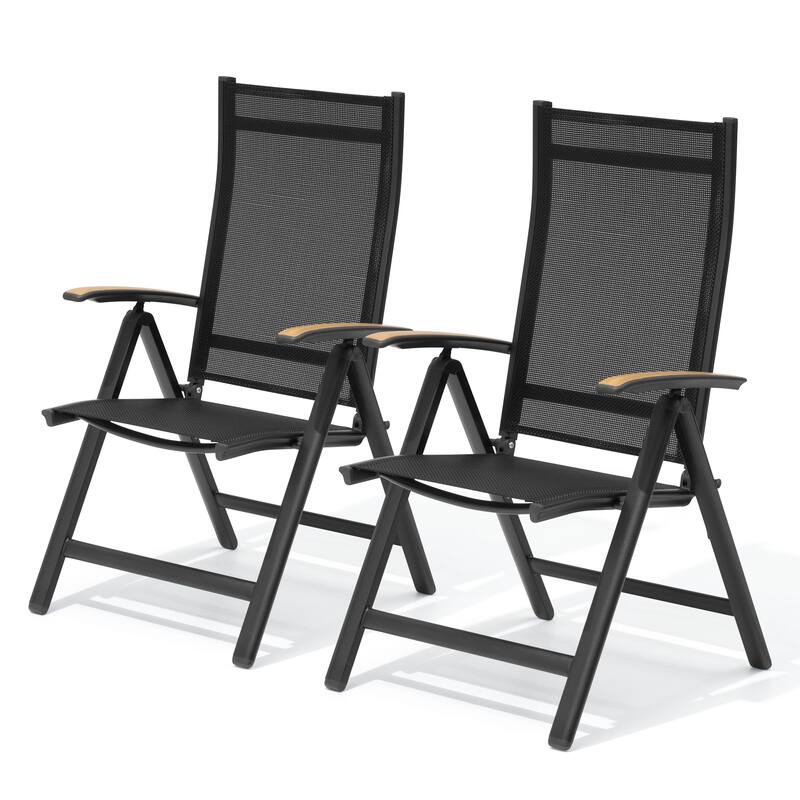 Pellebant Patio Folding Chairs Camping Deck Garden Aluminum Dining Chair - 23.6 in W * 16.9 in D * 42.1 in H - Black - 2PCS