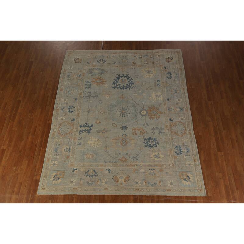 Hand Knotted Oriental 100% Wool Carpet Transitional All-Over Greys & Charcoal Oushak Area Rug - 9' 11'' X 8' 1''