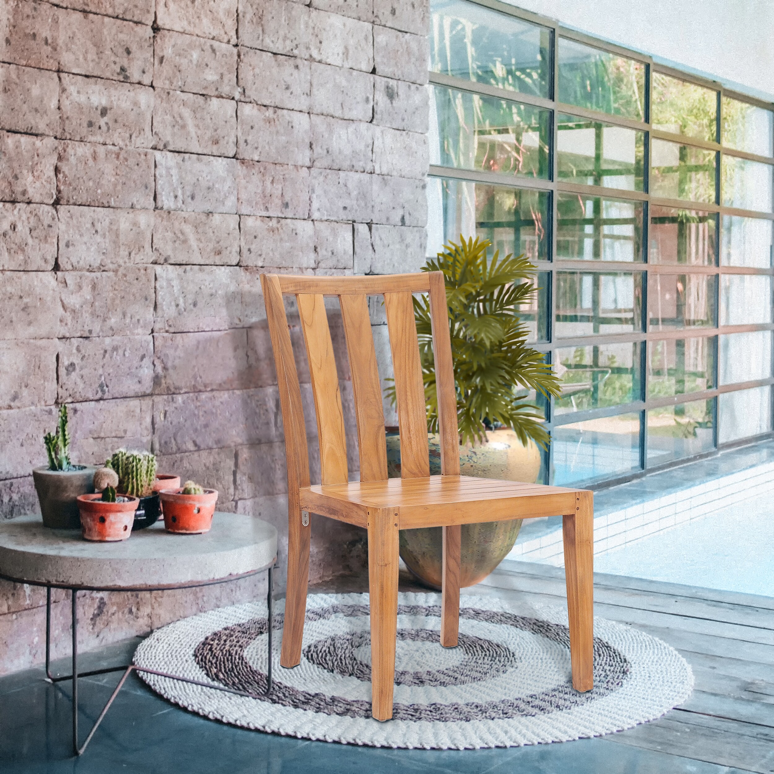 Chic Teak Boston Teak Wood Indoor Outdoor Dining Side Chair