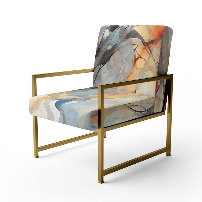 Designart "Marble Serenity Colorful Gray Watercolor Waves I" Upholstered Abstract Shapes Accent Chair and Modern Arm Chair