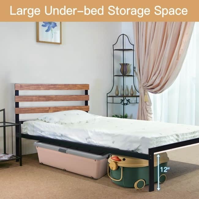 Metal Bed Frame Foundation with Headboard-Twin Size