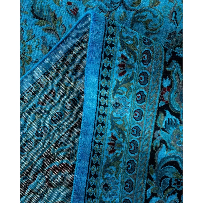 Overton Hand Knotted Wool Vintage Inspired Modern Contemporary Overdyed Blue Area Rug - 10' 1" x 14' 4"