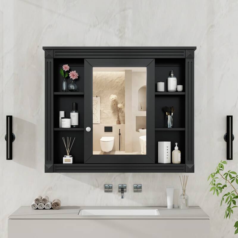 36'' Bathroom Vanity with Top Sink, Freestanding Vanity Set with Mirror Cabinet