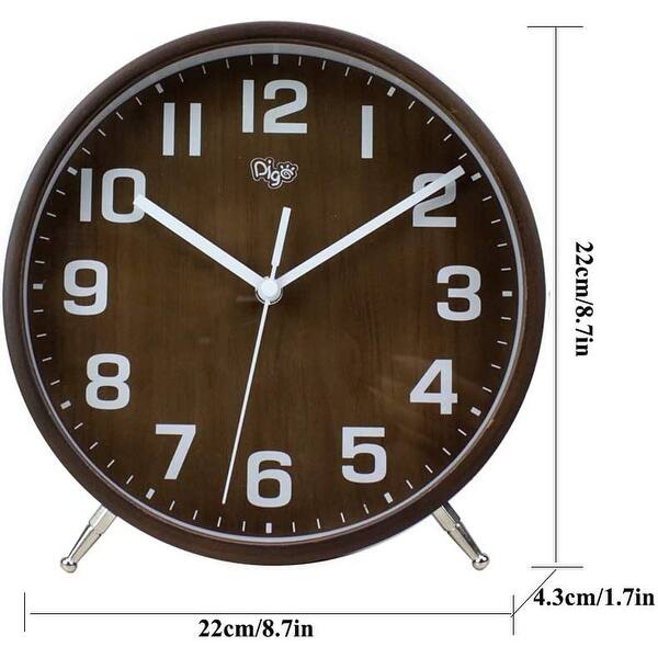 8 Inch Wood Table Clock, Retro Non-Ticking Table Desk Clock Battery ...