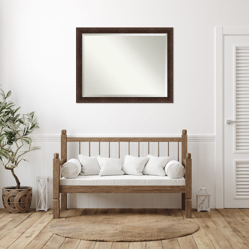 Warm Walnut Beveled Wood Framed Wall Mirror - Warm Walnut